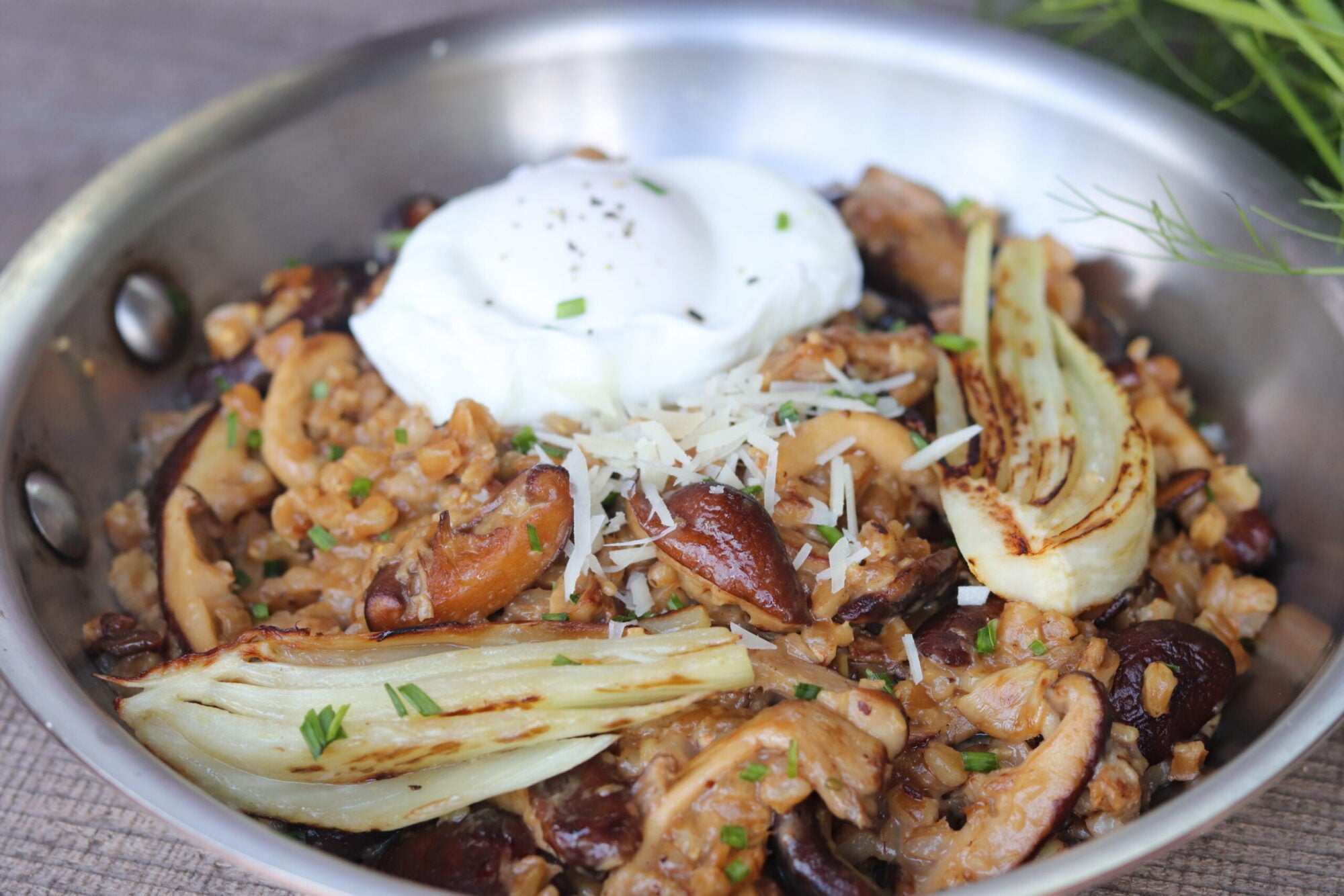 Farro Risotto with Braised Fennel and Wild Mushrooms