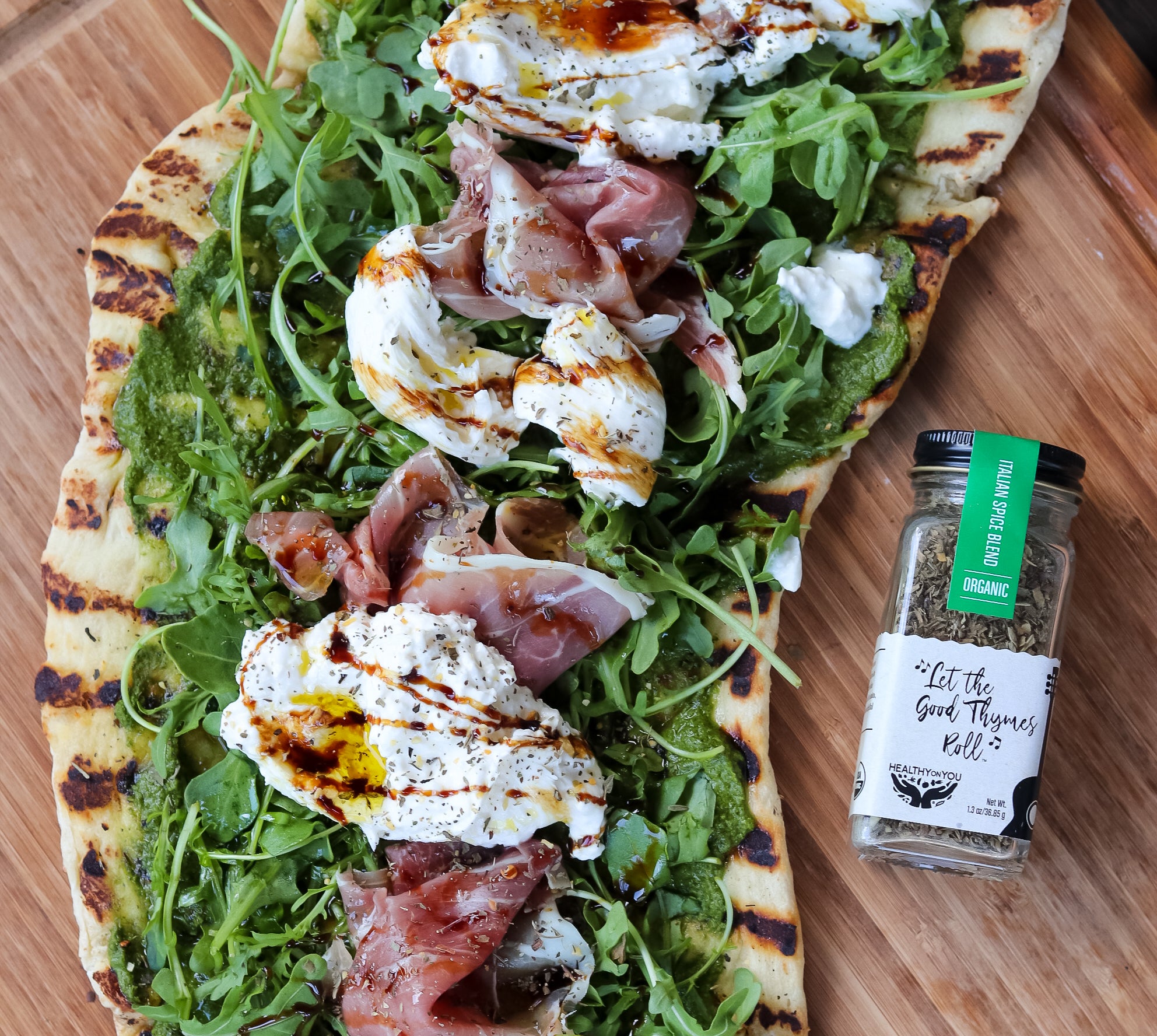 Grilled Flatbread Pesto Pizza