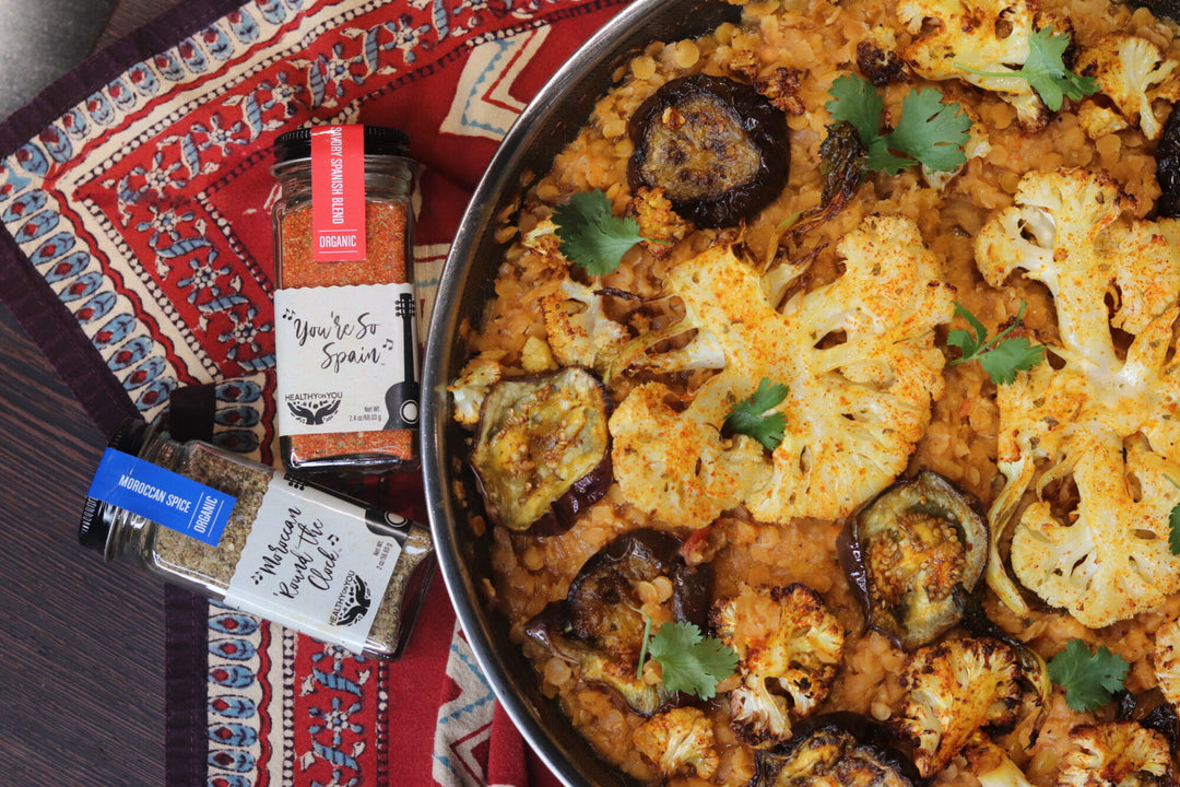 Moroccan Lentils With Roasted Cauliflower And Eggplant