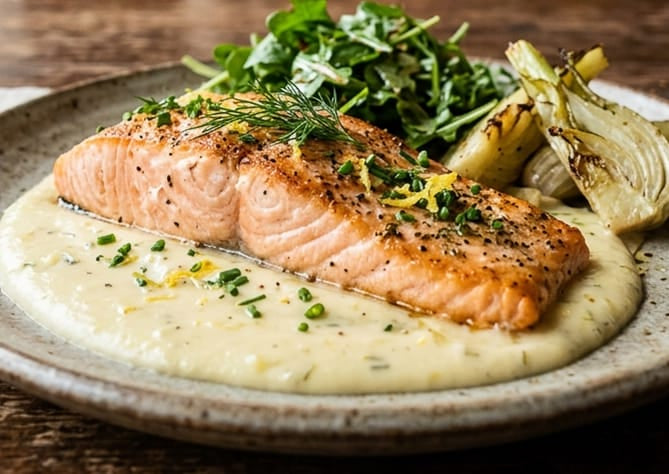 Slow-Roasted Salmon with Fennel Pernod Puree