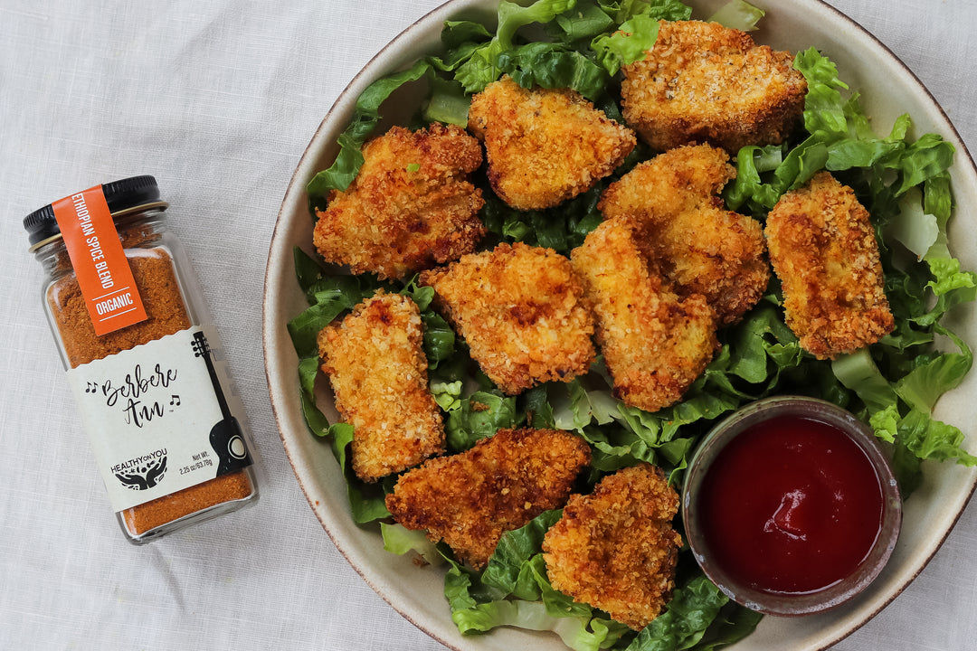 Panko Crusted Berbere Spiced Chicken Nuggets