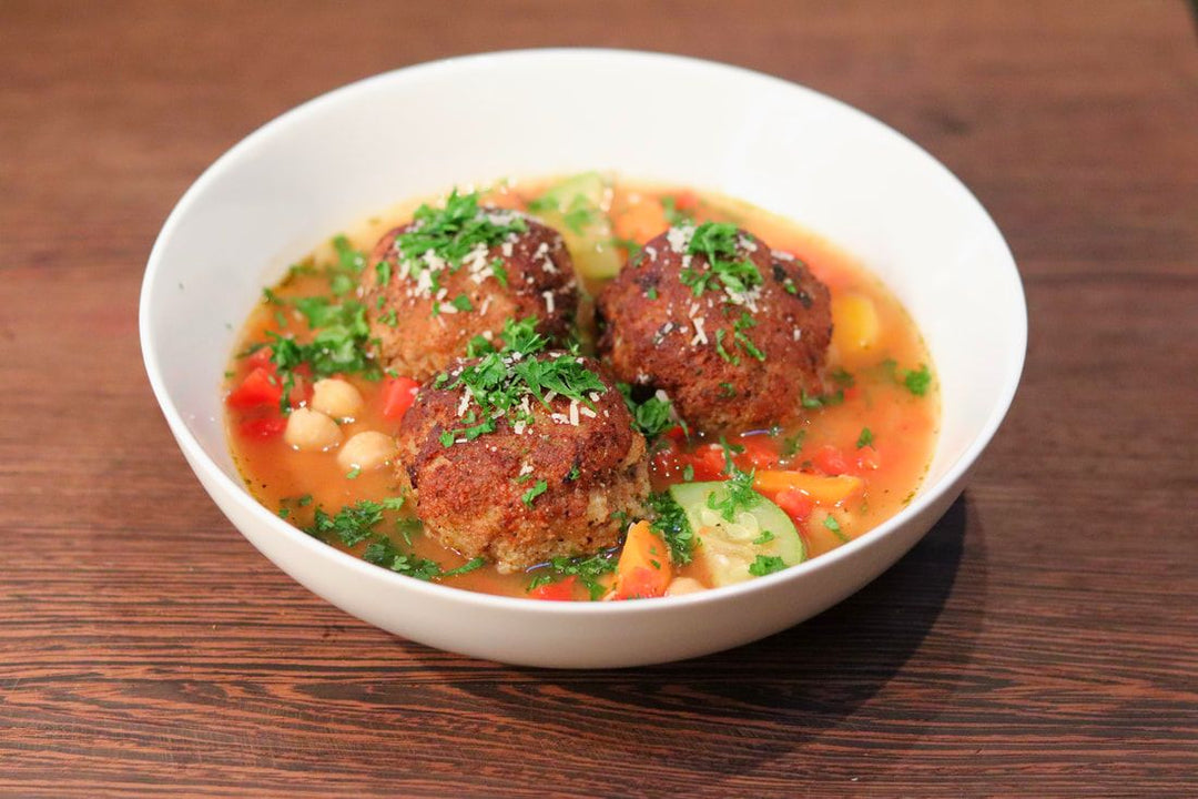 Fire Roasted Tomato Soup with Turkey Meatballs