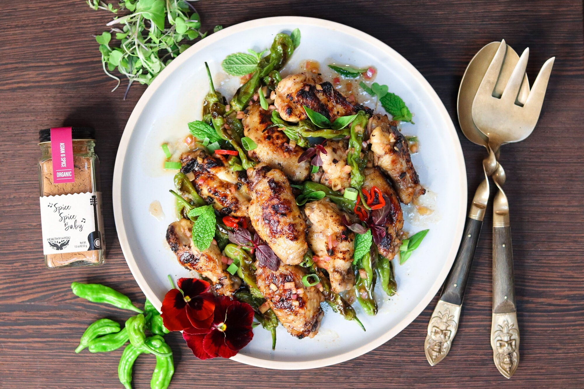 Grilled Chicken Wings with Shishito Peppers
