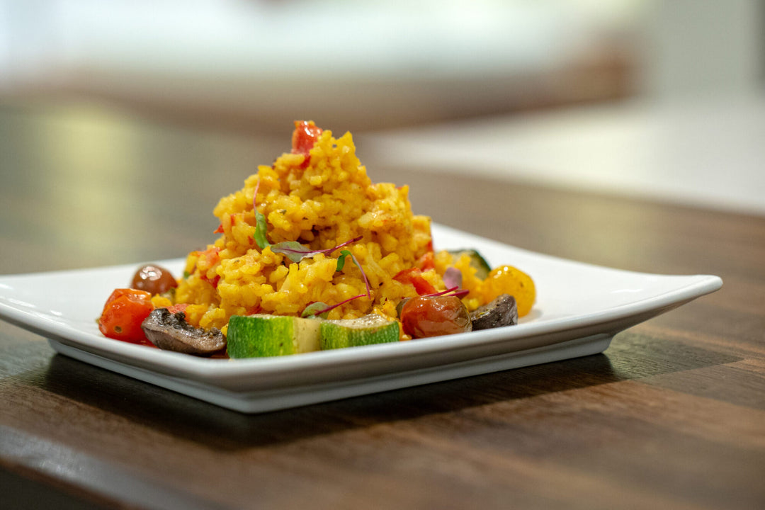 Saffron and Tomato Risotto with Roasted Vegetables