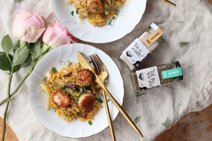 mushroom risotto with pan-seared scallops