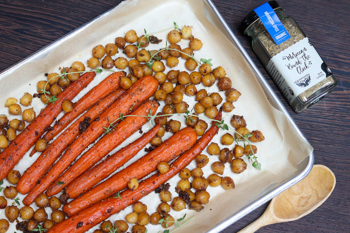 roasted moroccan spiced carrots and chickpeas