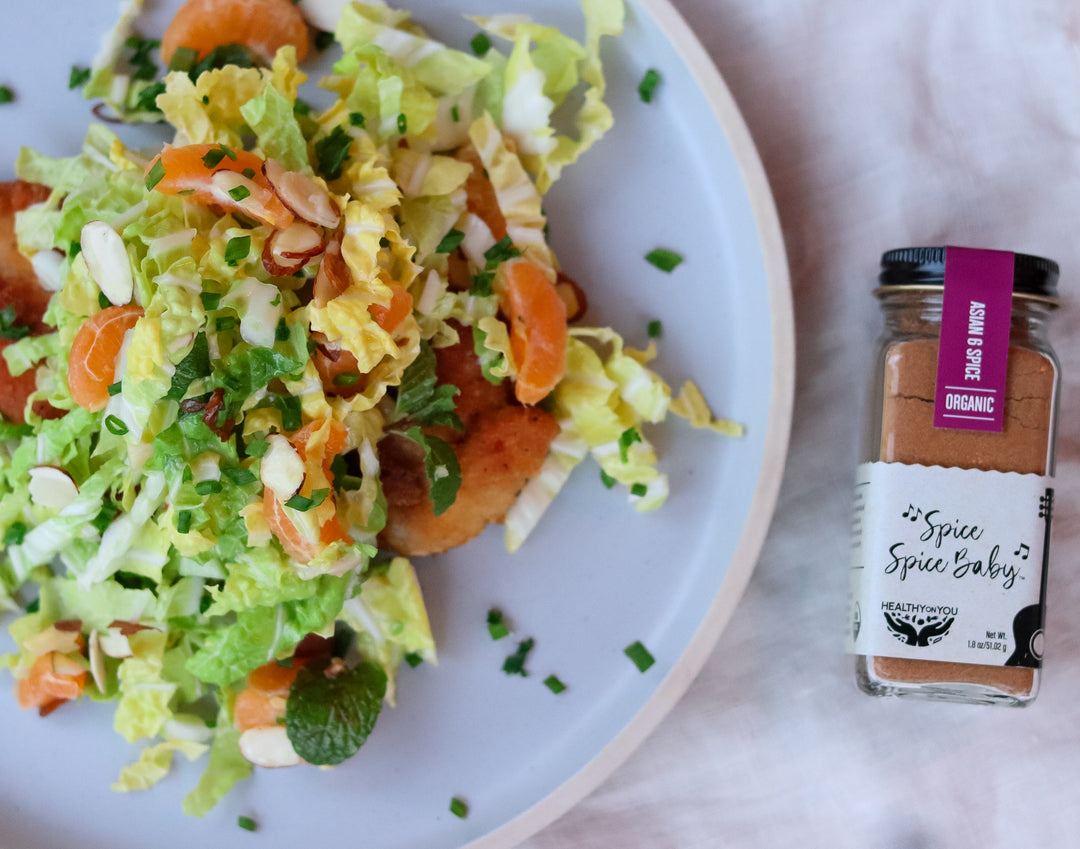 Ginger Cabbage Salad with Crispy Panko Chicken