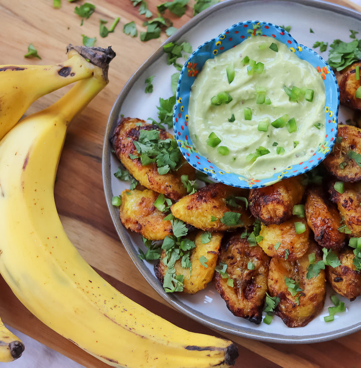Air Fryer Sweet Plantains with Creamy Avocado Dip
