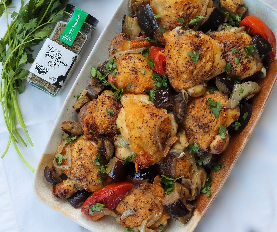 Roasted Chicken Thighs with Tomato and Eggplant