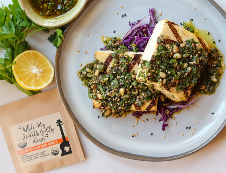 Grilled Tofu with Za'atar Salsa Verde