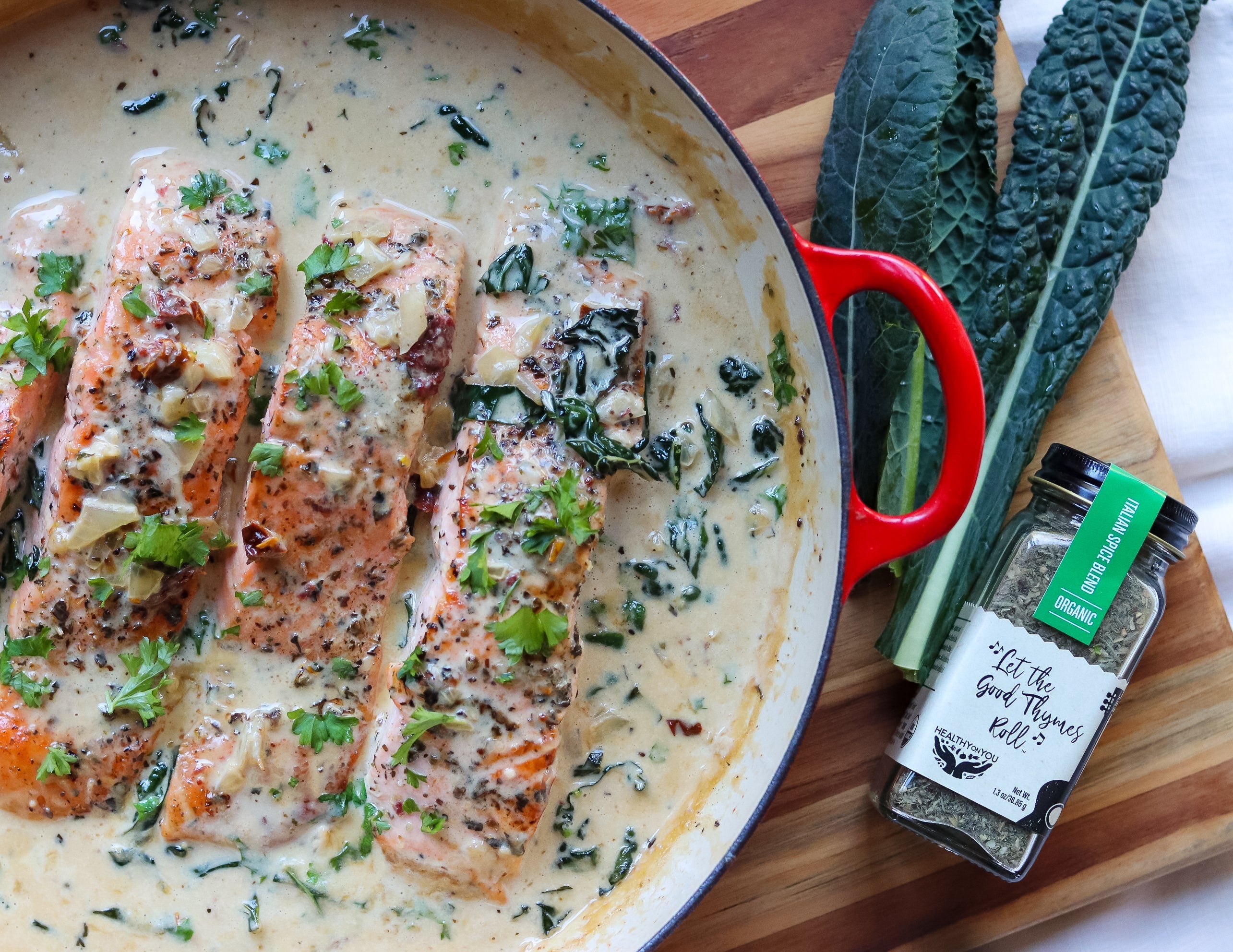 One-Pot Tuscan Salmon with  Kale