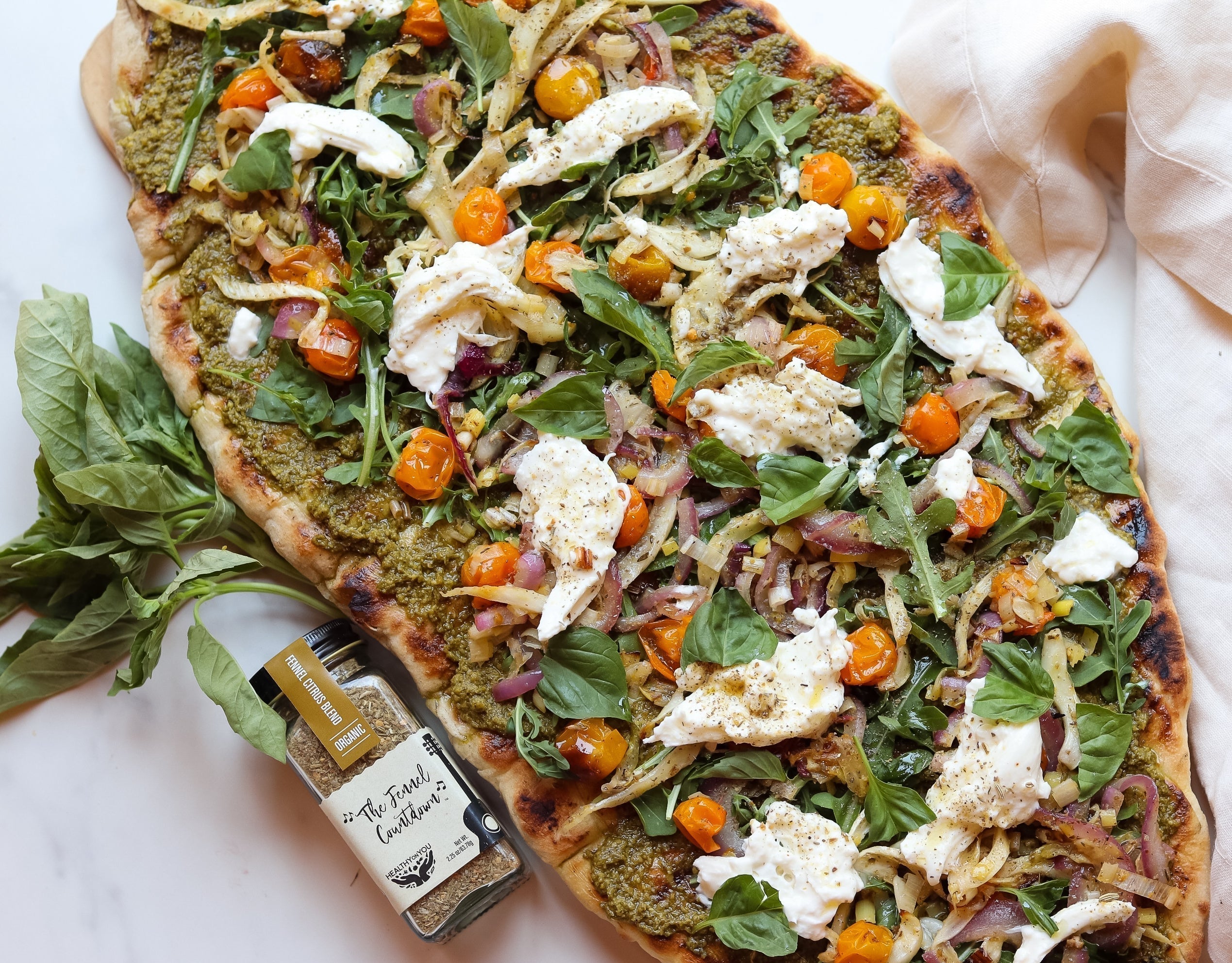Grilled Sungold Tomato, Fennel and Leek Pizza