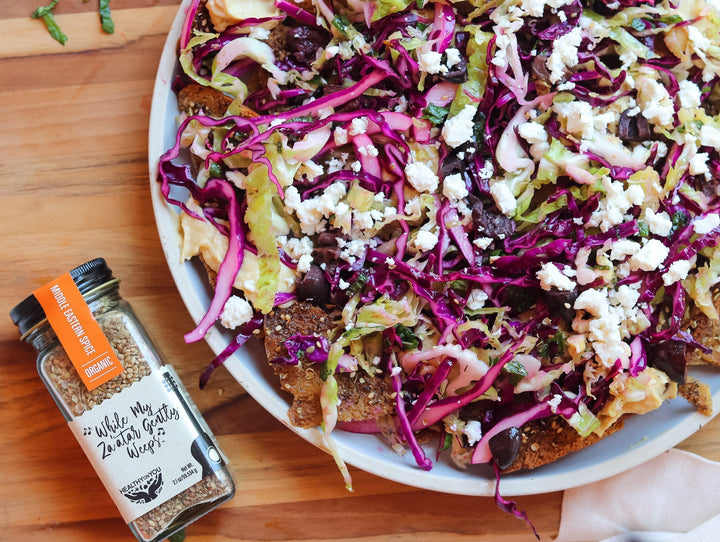 Za'atar Nachos with Cabbage, Feta & Hummus