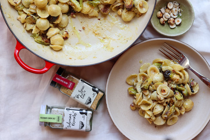 ORECCHIETTE PASTA WITH BRUSSELS SPROUTS with De Spice Cito and Bohemian Rosemary products