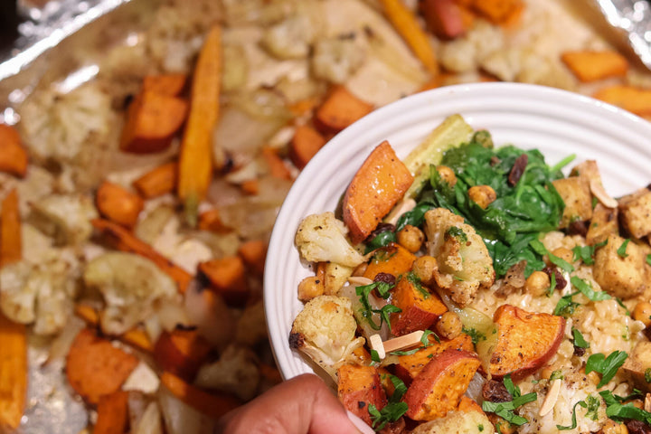 moroccan tofu and roasted veggie bowl