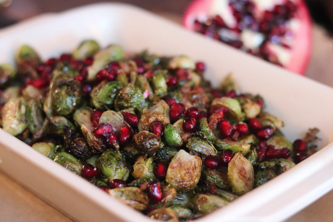 Roasted Baby Brussels Sprouts with Maple Pomegranate Dressing