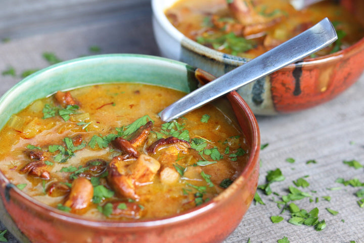 saffron and chanterelle mushroom soup