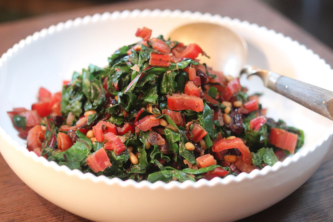 Savory Swiss Chard with Pine Nuts and Cranberries