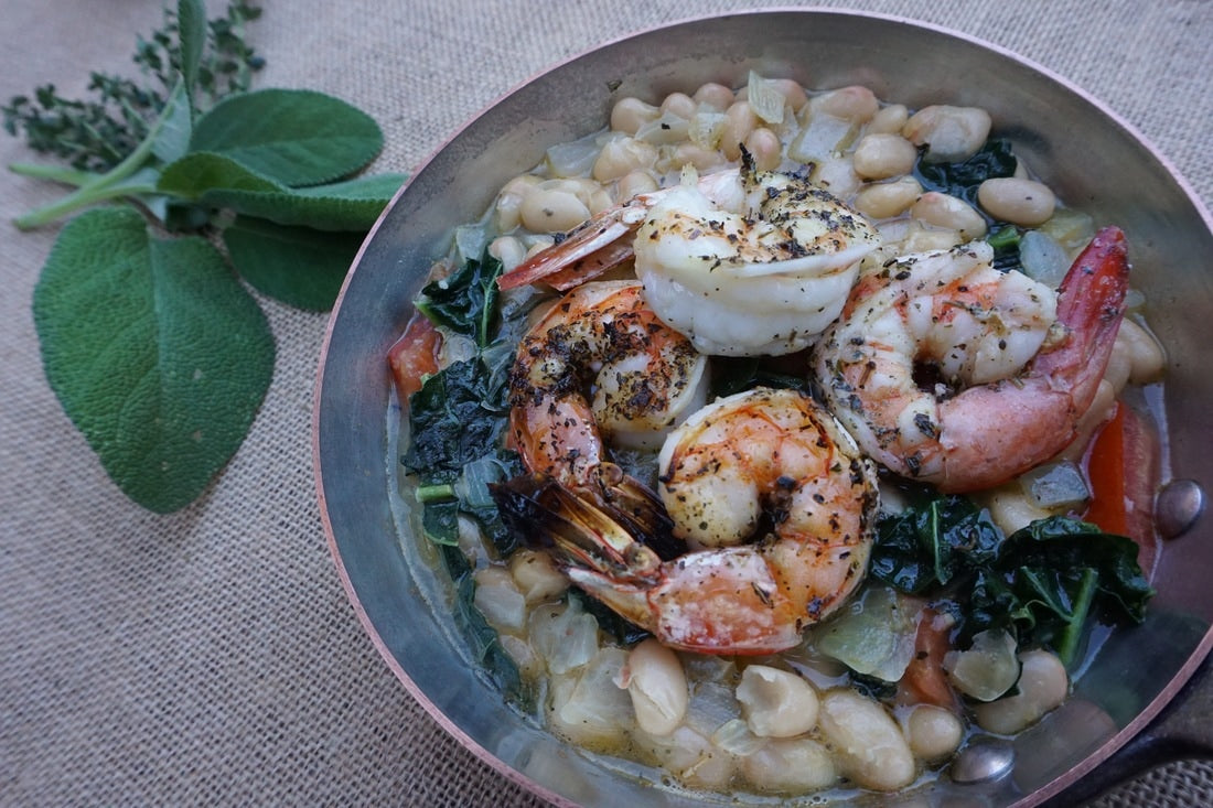 Tuscan White Beans with Herbed Shrimp