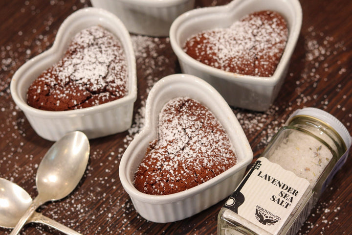 flourless chocolate lavender heart cakes