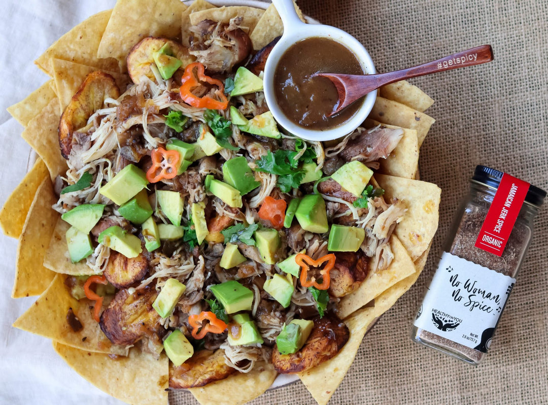 Jerk Chicken And Plantain Nacho Bowl