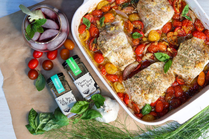 oven roasted white fish with cherry tomatoes