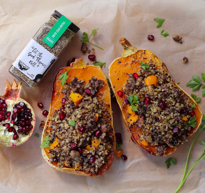 quinoa stuffed honeynut squash is perfect for one serving portions.