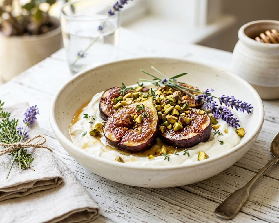 Honey Roasted Figs with Greek Yogurt, Pistachios & Lavender 