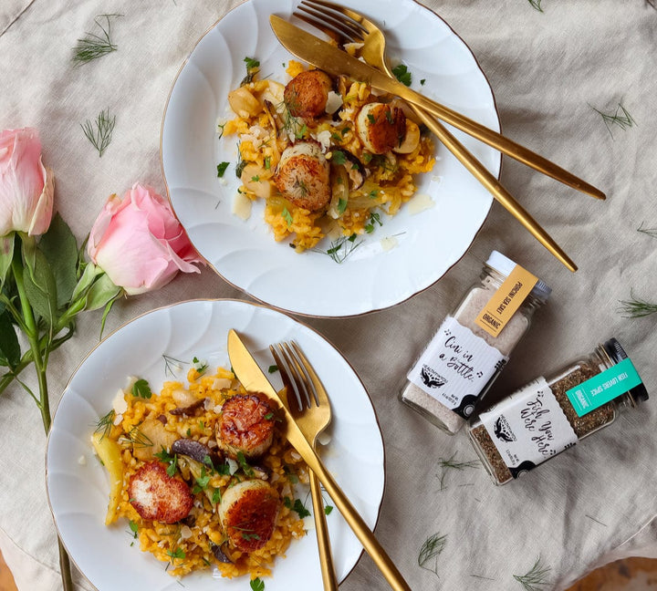 Mushroom Risotto with Pan-seared Scallops